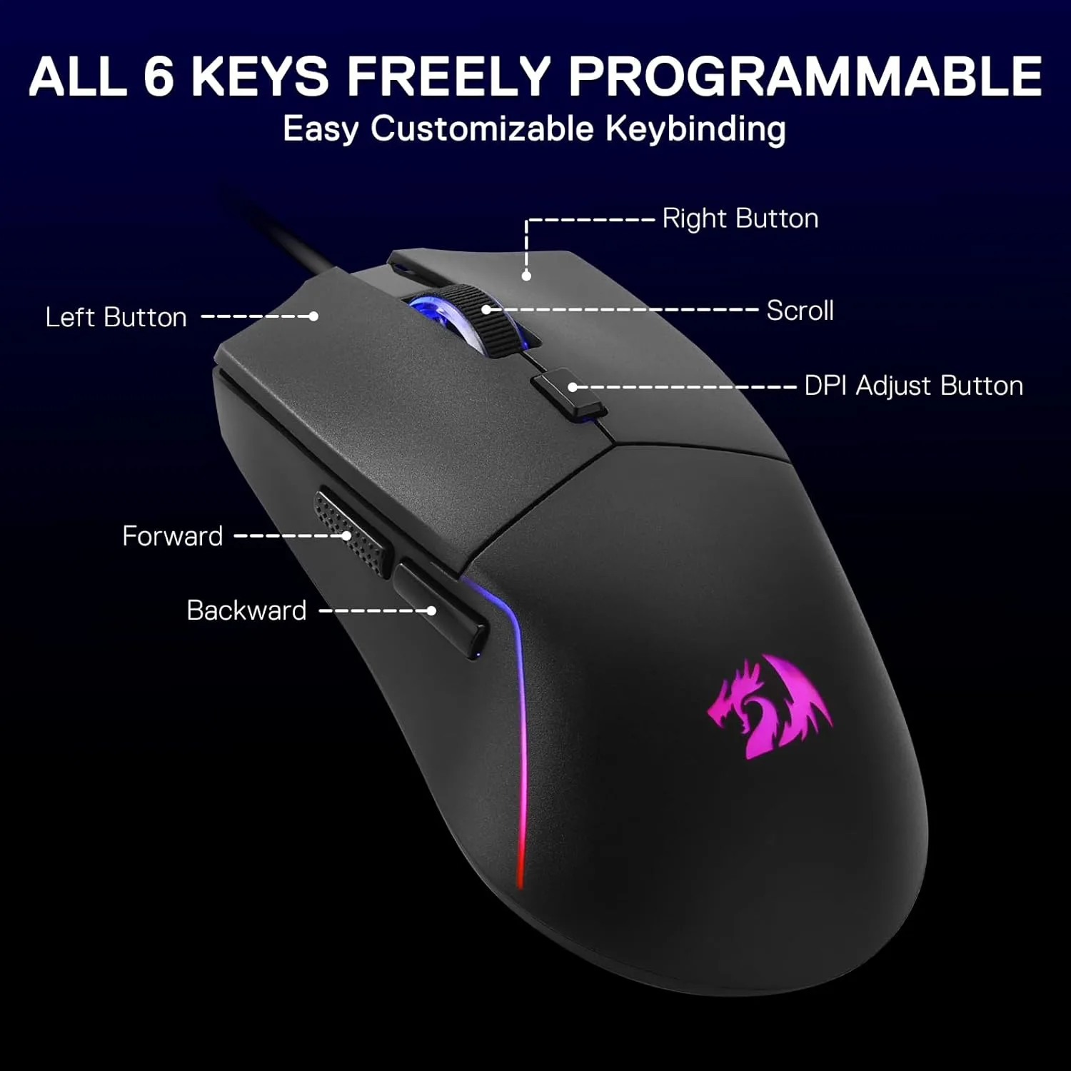 Redragon M730 Wired RGB Gaming Mouse 10K DPI Lightweight Remapping Keys