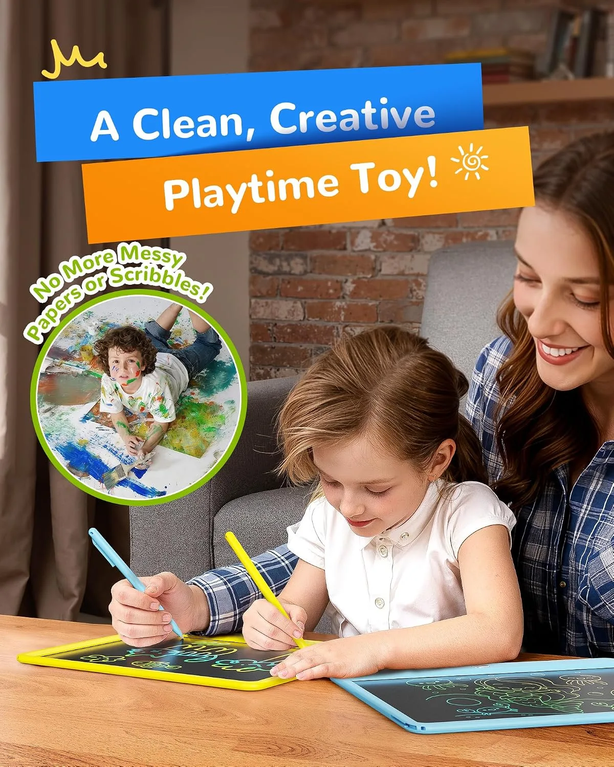 KOKODI LCD Writing Tablet, 12 Inch Colorful Toddler Doodle Board Drawing Tablet, Erasable Reusable Electronic Drawing Pads, Educational and Learning Toy for 3-6 Years Old Boy and Girls(Yellow)