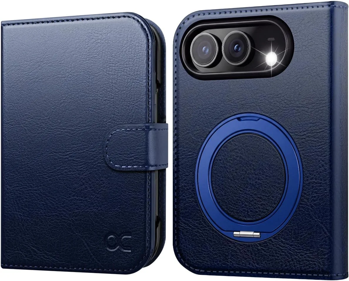 OCASE for iPhone Duo Wallet Case with Ring Stand, Card Holder, Blue