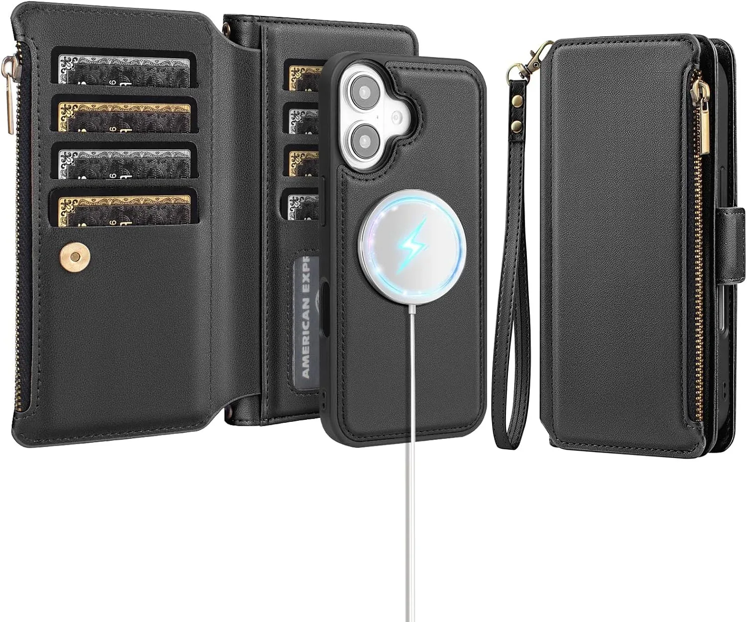 Funda Antsturdy MagSafe para iPhone 16 con Billetera Magnética Negra