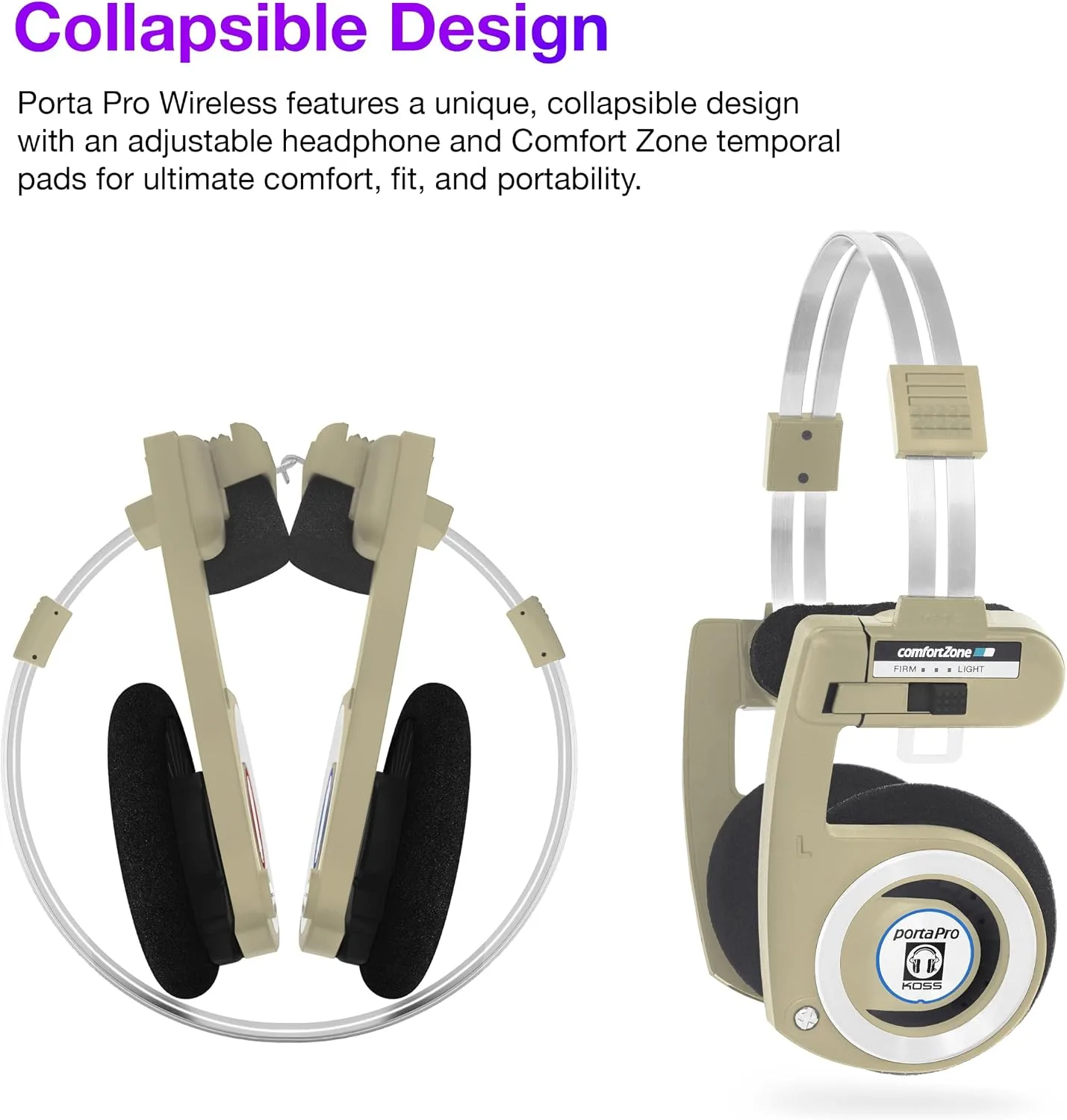 Koss Porta Pro Wireless 2.0 Retro 80s Style On-Ear Headphones, Rhythm Beige