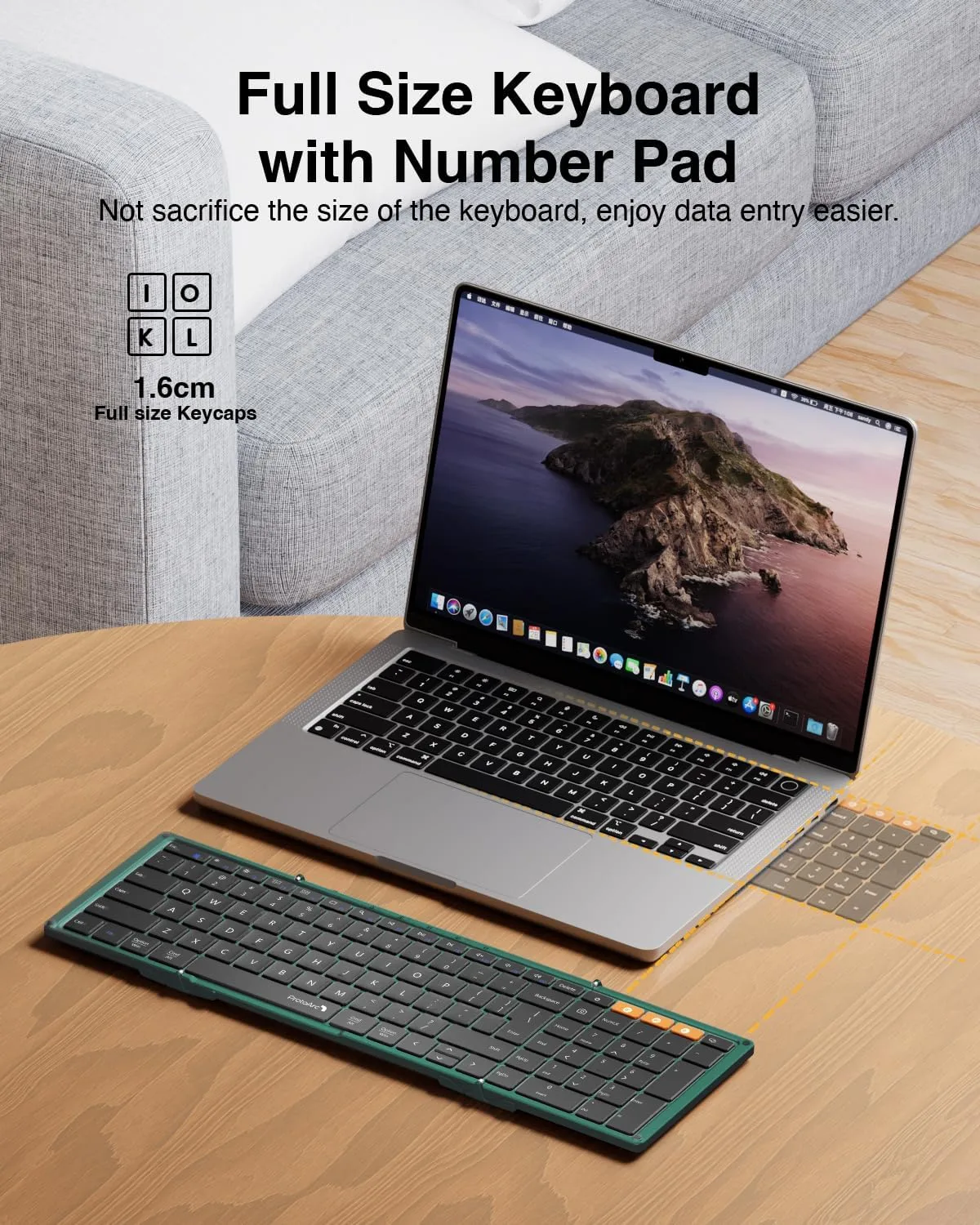 ProtoArc XK01 Full-Size Foldable Bluetooth Keyboard for Travel, Green