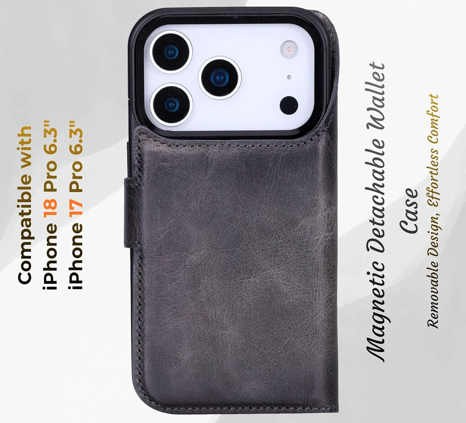 VENOULT Detachable Wallet Case for iPhone 18/17 Pro, Full Grain Leather