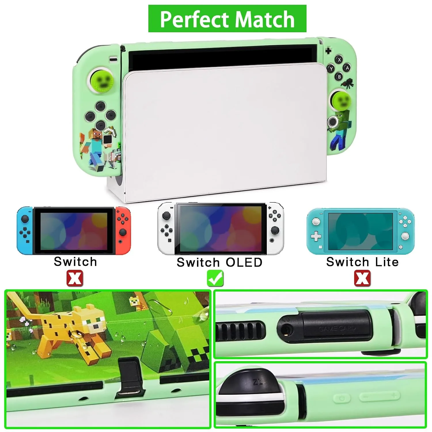 TIKOdirect Carrying Case for Switch OLED Model 2021 - Portable Travel Accessories With Soft Protective Case, Screen Protectors and 4 Thumb Grip Caps, Green