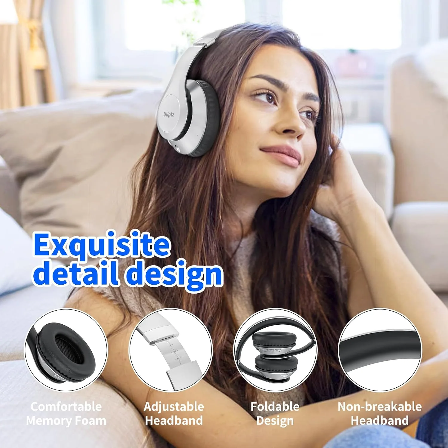 Uliptz Bluetooth Headphones Over Ear, Wireless HiFi Stereo Foldable Headset