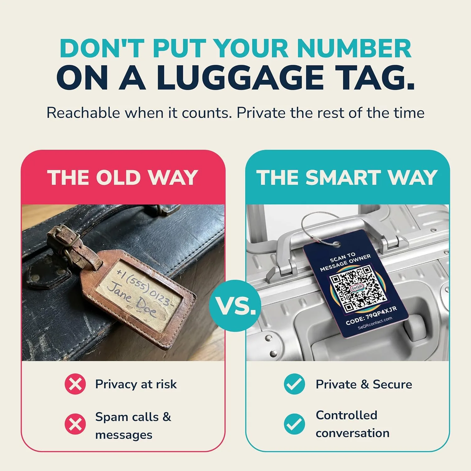 Smart Luggage Tags | Privacy QR Code Tags for Travel Suitcases, 2-Pack