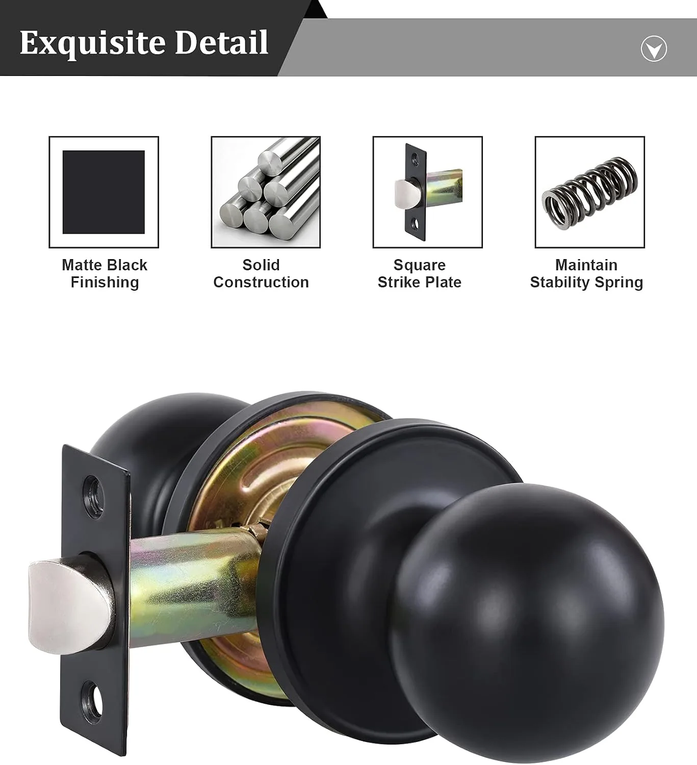 Lanwandeng Matte Black Passage Keyless Door Knobs for Closet/Hall/Conference Room, Round Ball Interior Door Knob