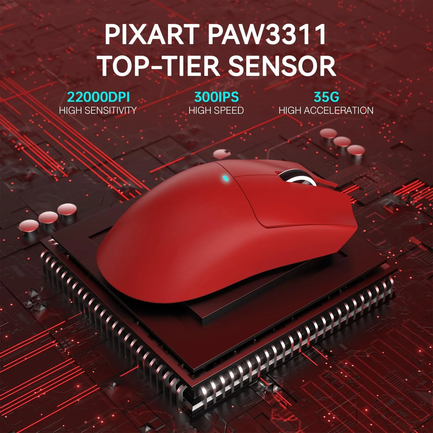 ATTACK SHARK X11 Wireless Gaming Mouse, PAW3311 Sensor, Lightweight, RGB Charging Dock, 22,000 DPI, Tri-Mode Connectivity, 5 Programmable Buttons - Red