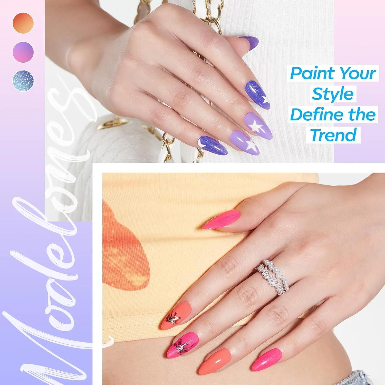 modelones Gel Nail Polish Set Glitter Color Changing 6Colors Red Pink Blue
