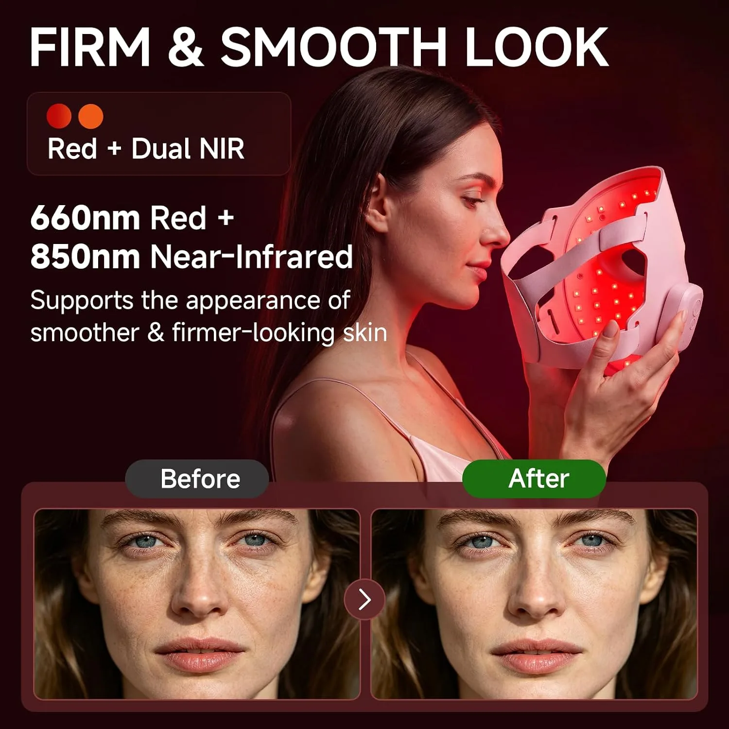 Red Light Therapy for Face 4-Mode LED Mask 336 LEDs Wireless Remote Pink