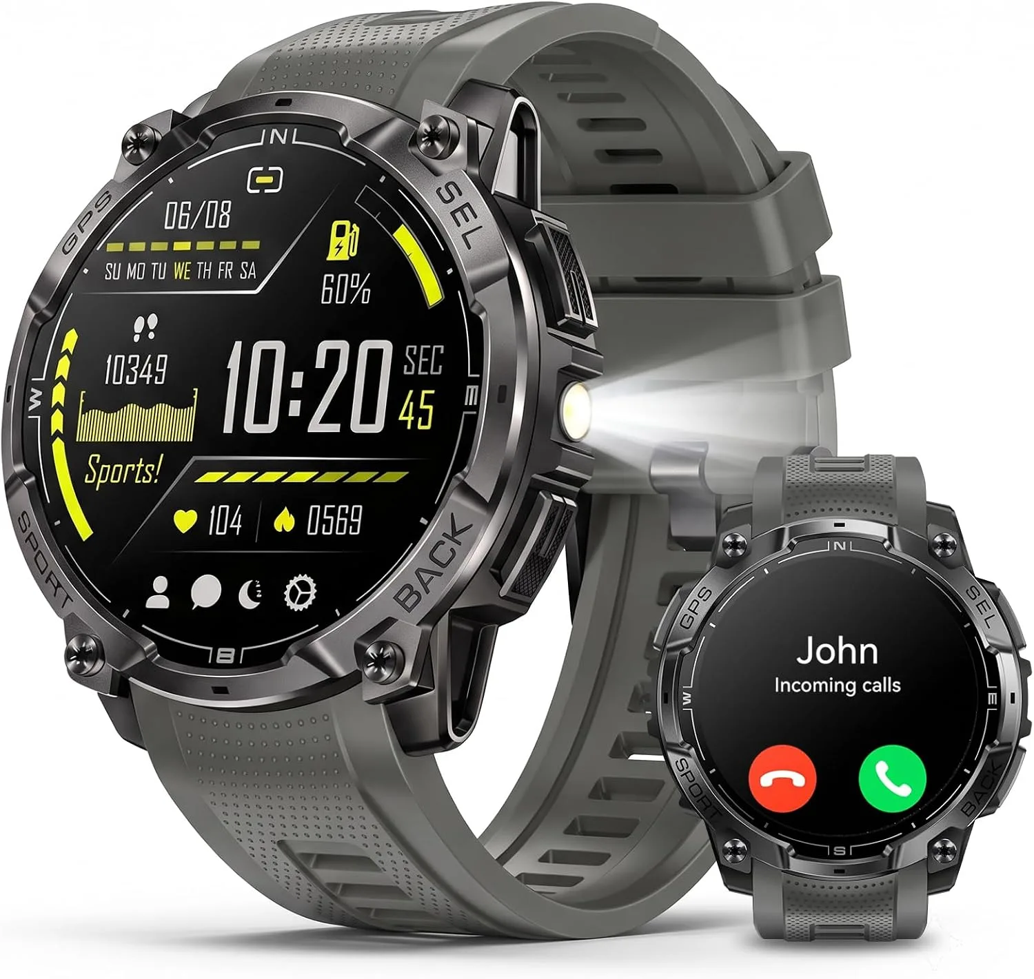 Military Smart Watch for Men, Built-in GPS, Bluetooth Call, 3ATM Waterproof