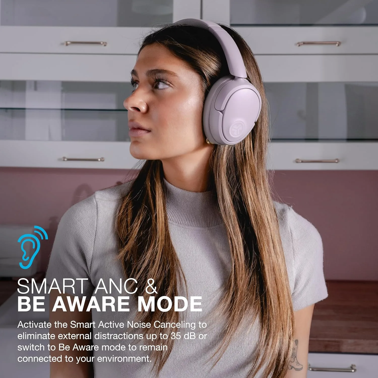 JLab JBuds Lux ANC Wireless Over-Ear Headphones, Mauve