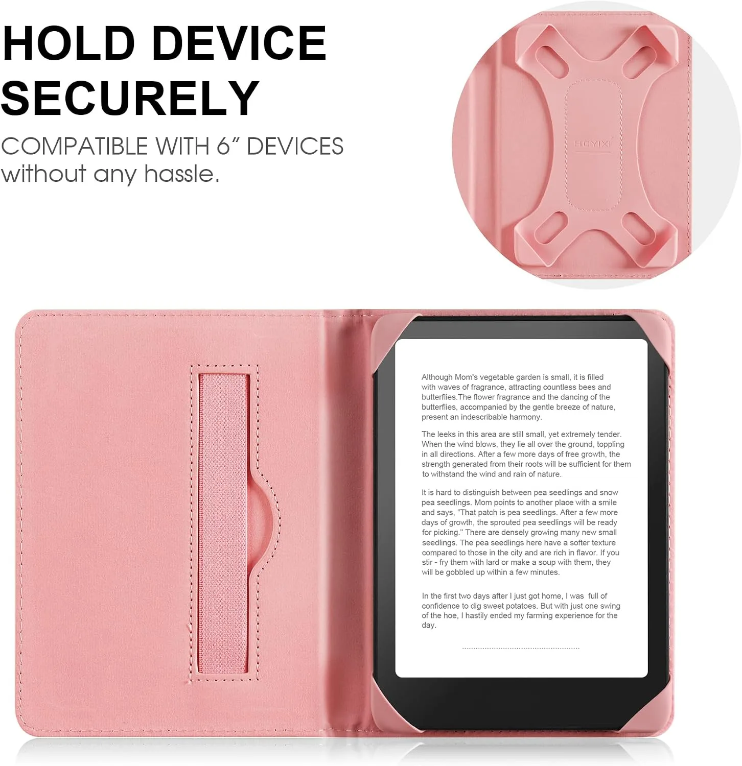 HoYiXi Universal Case for 6 inch Kindle eReader Compatible with Paperwhite(2015/2018)/Pocketbook and Tolino/Kobo Clara HD,6" eReader Protective Case Cover Elastic Rope,Pink