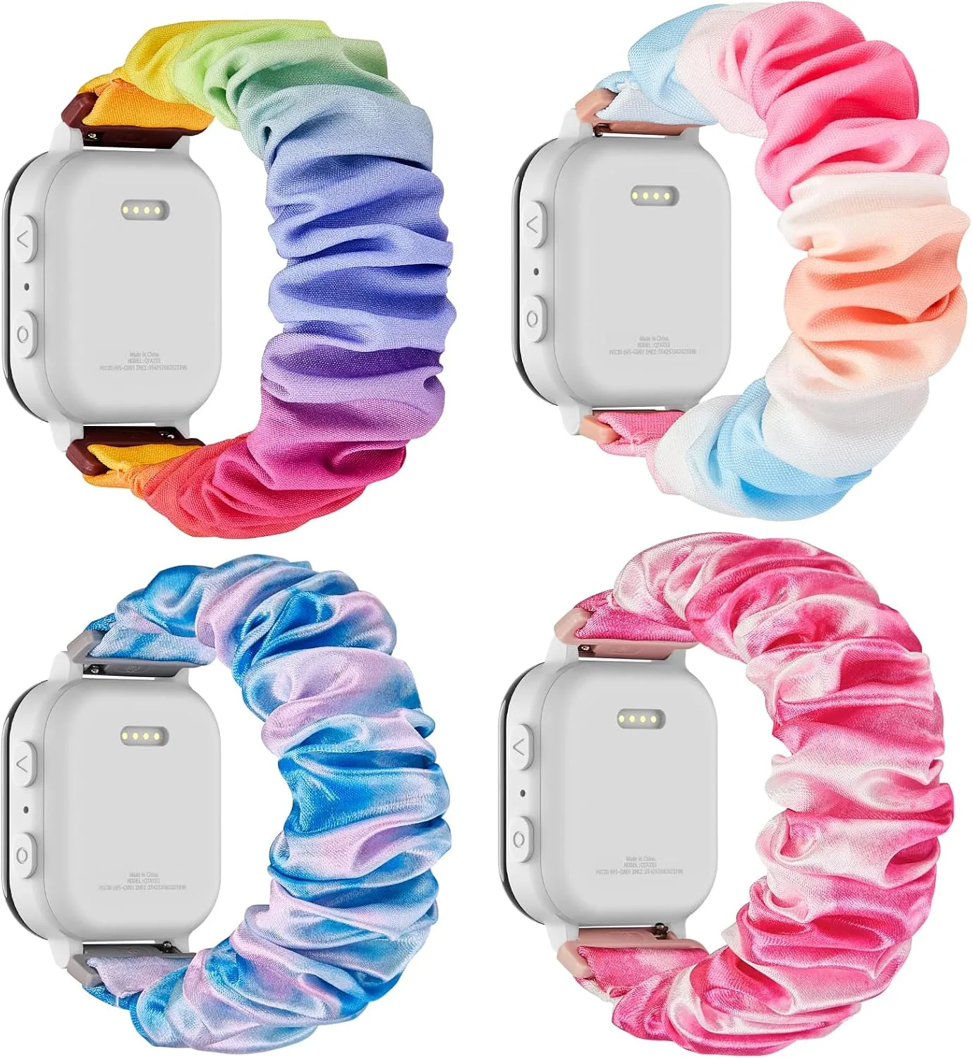4 Pack Kids Scrunchie Bands Compatible with Gizmo Watch 3 2 1/Gabb Watch 3e 3 2 1/Sync UP Watch/Cosmo Jr Track Watch, 20mm Stretchy Solo Loop Cute Band for Boys & Girls