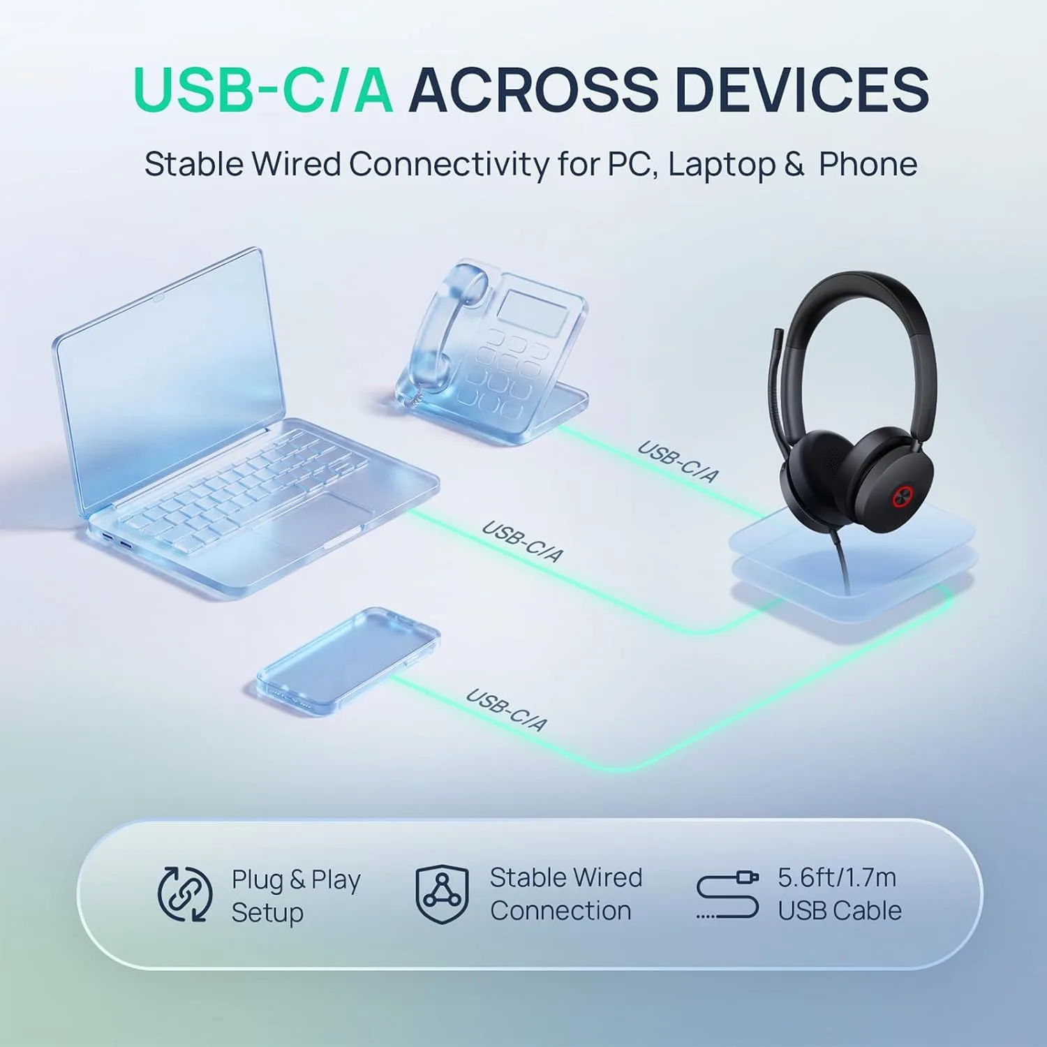 Yealink UH48 ANC Wired USB-C/A Headset,6 AI Noise-Canceling Microphones