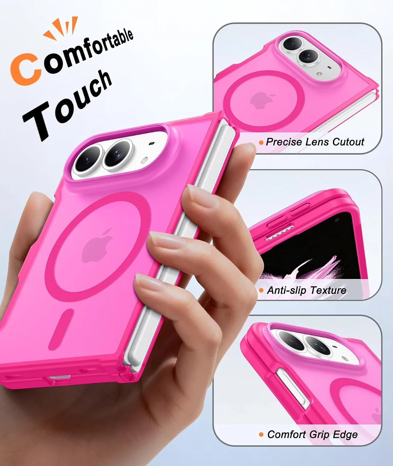 FNTCASE for iPhone Duo Case: Translucent Matte Fit for MagSafe Hot Pink