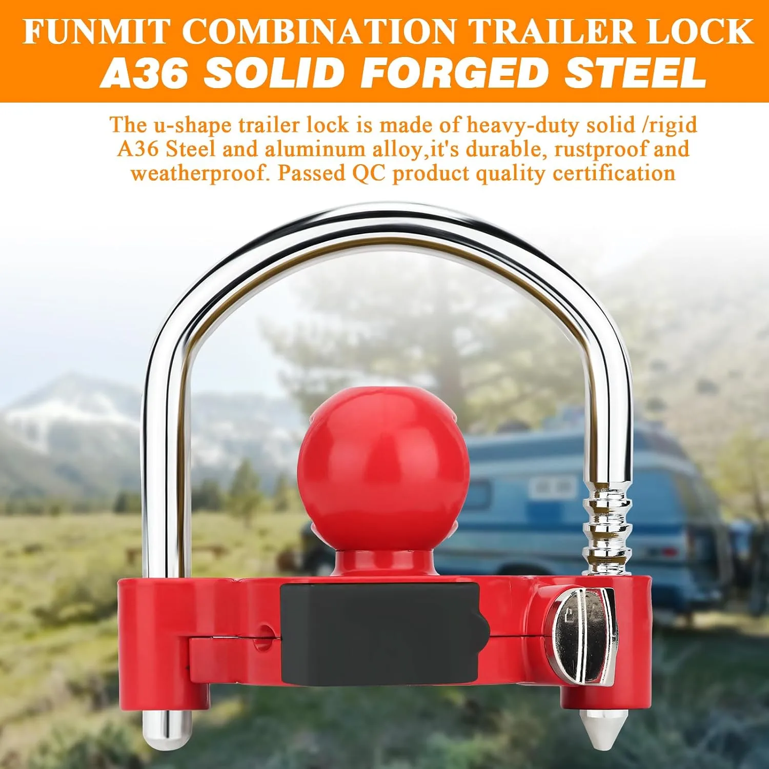 Funmit 1 Pack Universal Hitch Lock with Combination Lock, Red