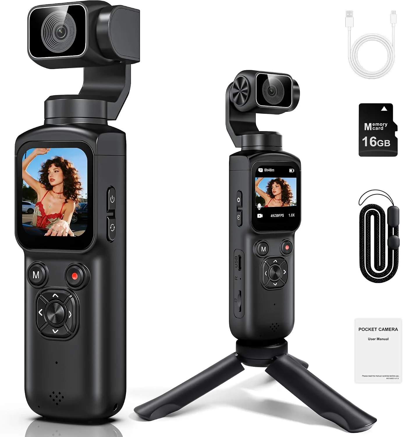 4K Vlogging Camera 330°Rotating Lens Digital Pocket Cameras for YouTube