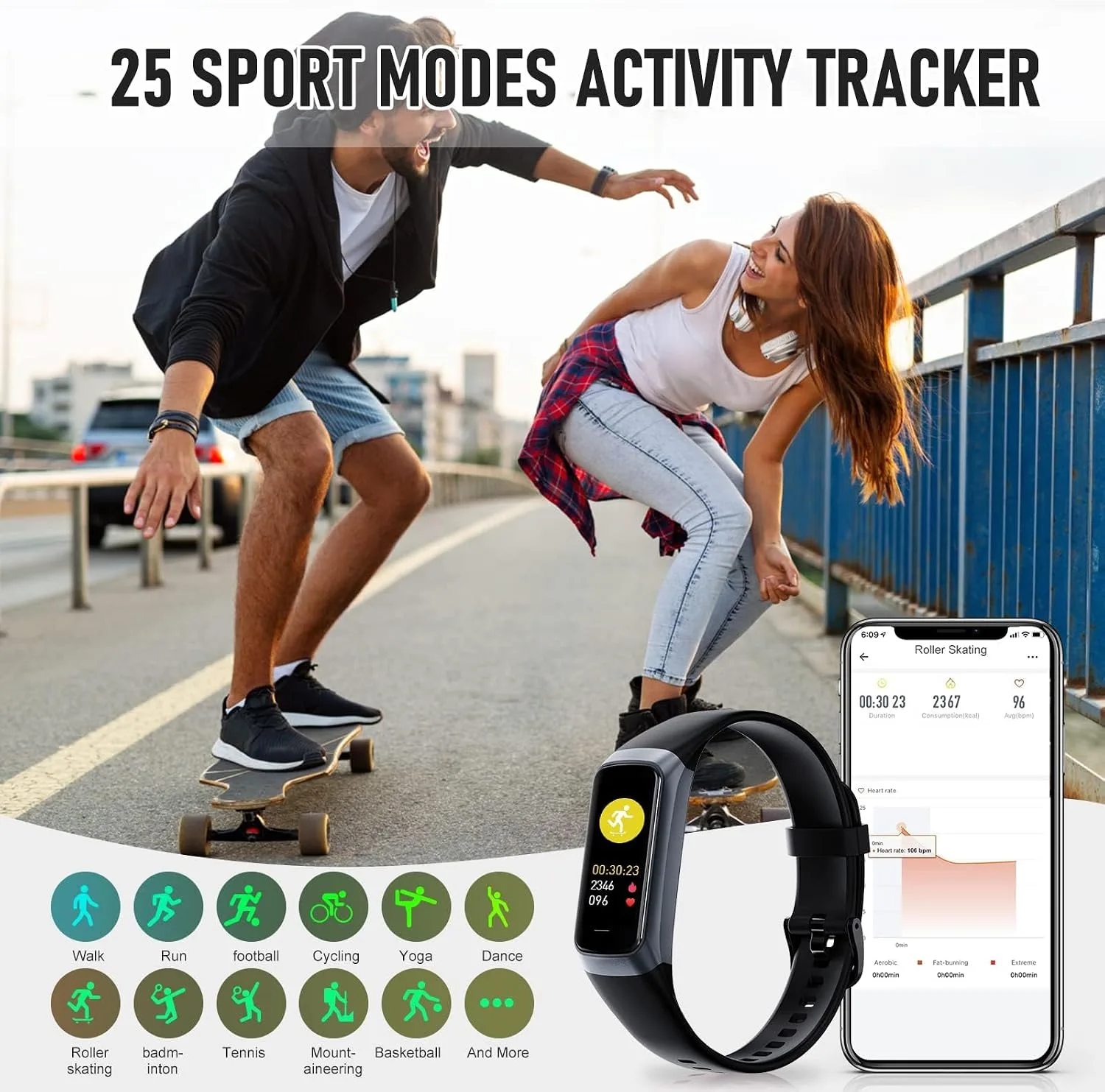 Fitness Tracker with 24/7 Heart Rate, Activity Trackers with Blood Pressure Sleep Monitor, 1.10" AMOLED Screen Step Tracker, Waterproof Step Counter, Health Smart Watch Pedometer for Women Men