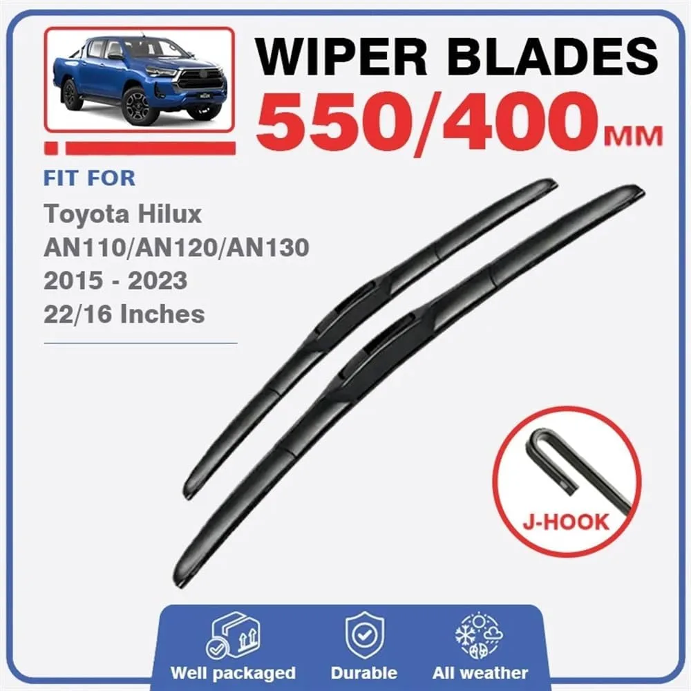 Wiper Front Wiper Blades Compatible with Toyota Hilux AN120 AN130 2015-2023 Windshield Windscreen Window Car Rain Brushes 22"+16"