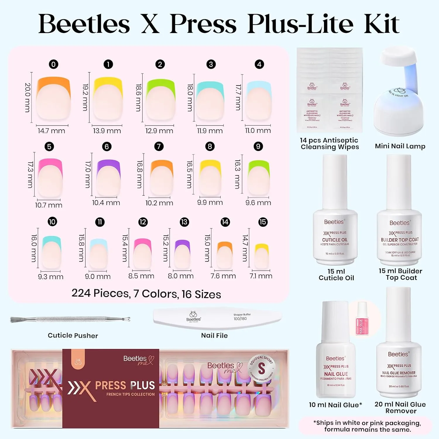 Beetles Press On Nails Kit - Short Square French Tip Nails Kit, 224 Pcs