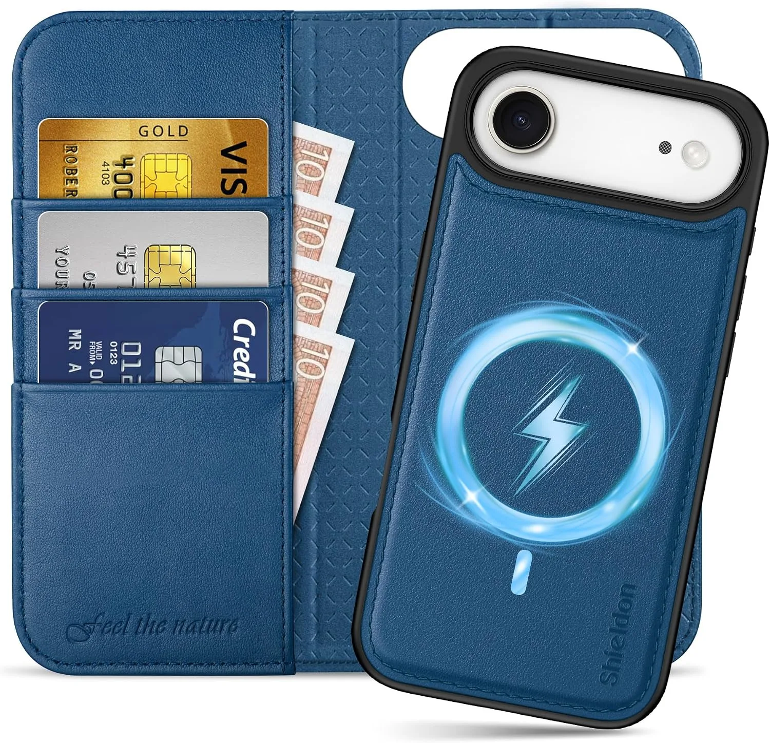 SHIELDON Detachable Leather Case Wallet for iPhone Air 6.5", Royal Blue