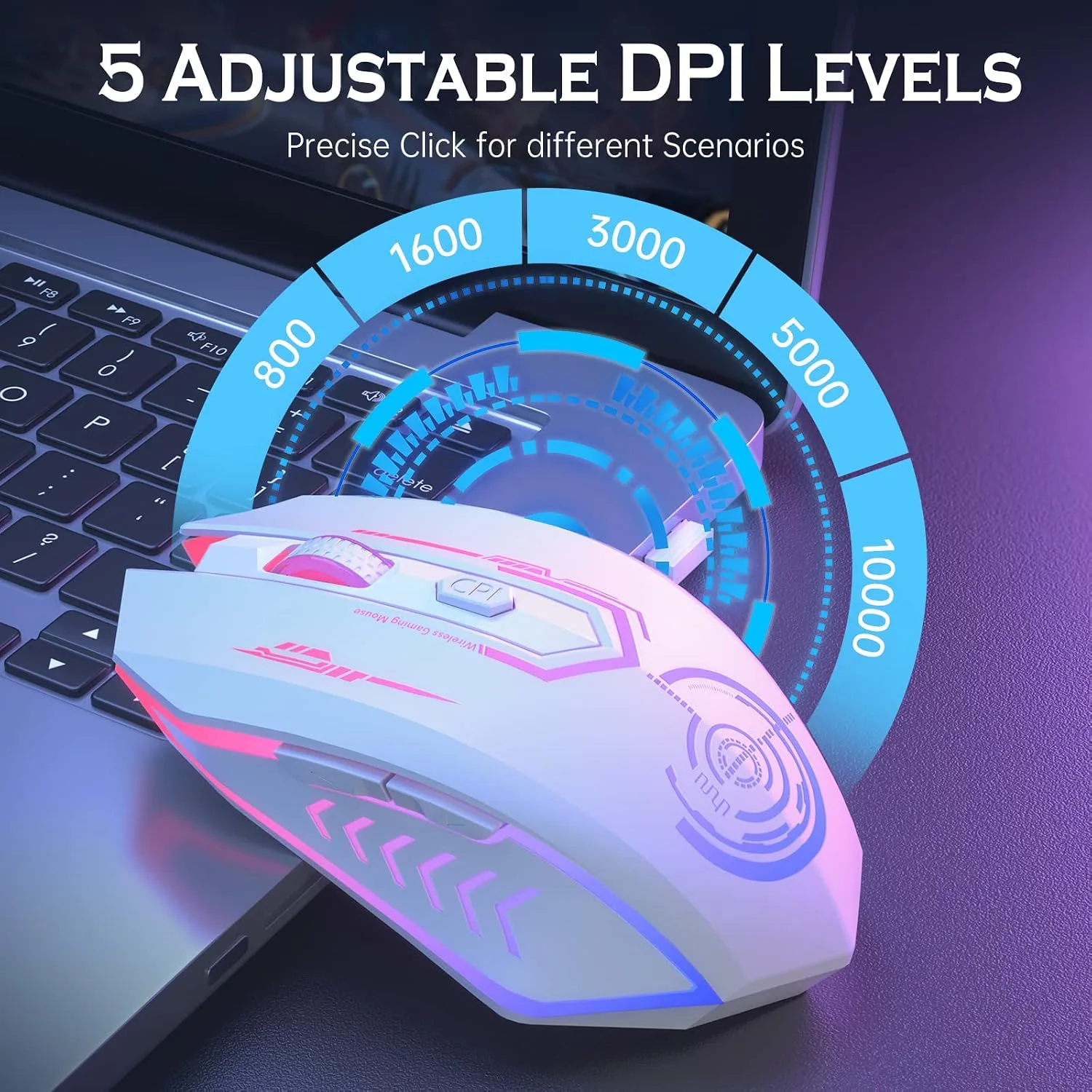 UHURU Wireless Gaming Mouse, Rechargeable 10000 DPI LED PC Mouse