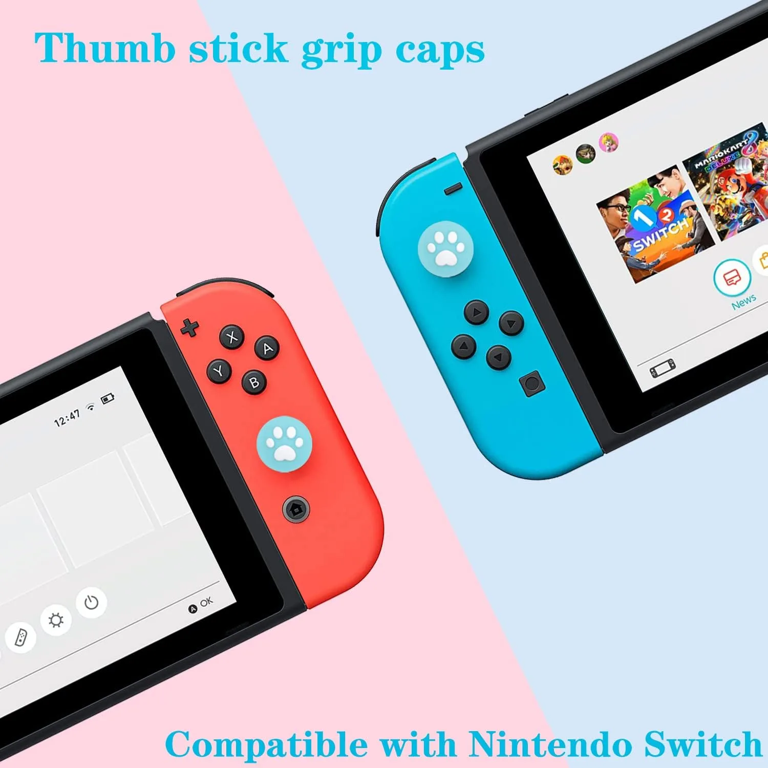 OLDZHU Blue Dockable Protective Case Cover Compatible with Nintendo Switch Joy-Con Controllers,with Glass Screen Protector and 4 Thumb Grips,Shock-Absorption and Anti-Scratch