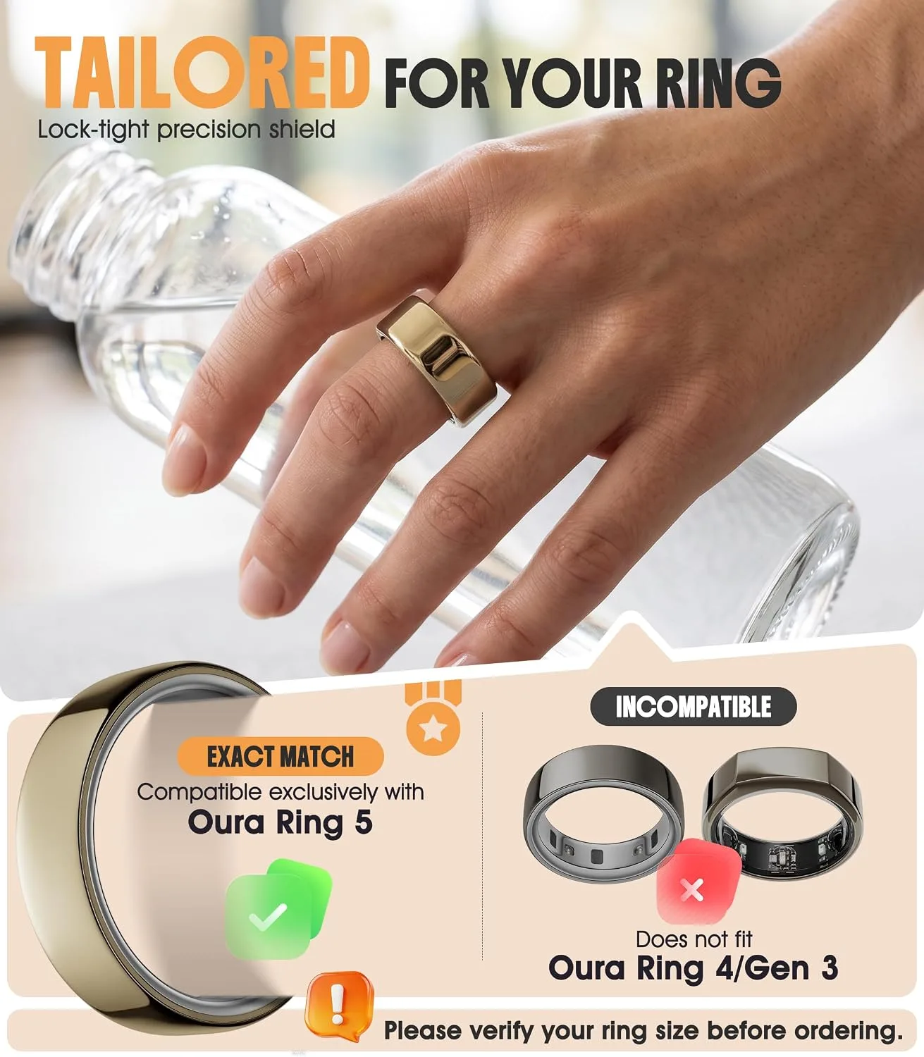 3 Pack Ring Cover Compatible for Oura Ring 5, Resistant TPU, Multi-Size 8