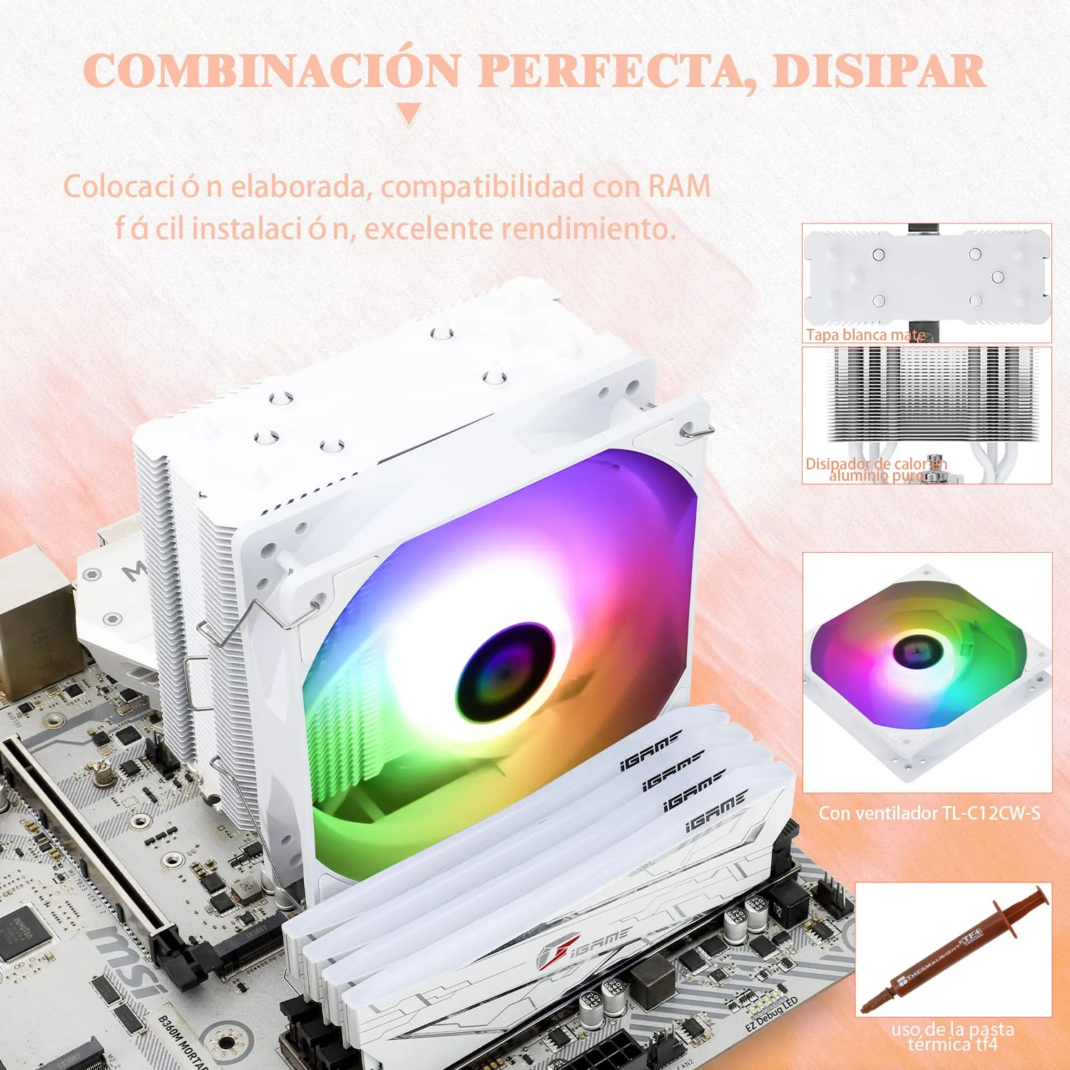 Thermalright Assassin King 120 SE White ARGB CPU Air Cooler, 5 Heatpipes Heatsink Cooling, TL-C12CW-S PWM Quiet Fan CPU Cooler with 1550RPM, for AM4/AM5/Intel LGA1700/1851/1150/1151/1200,White