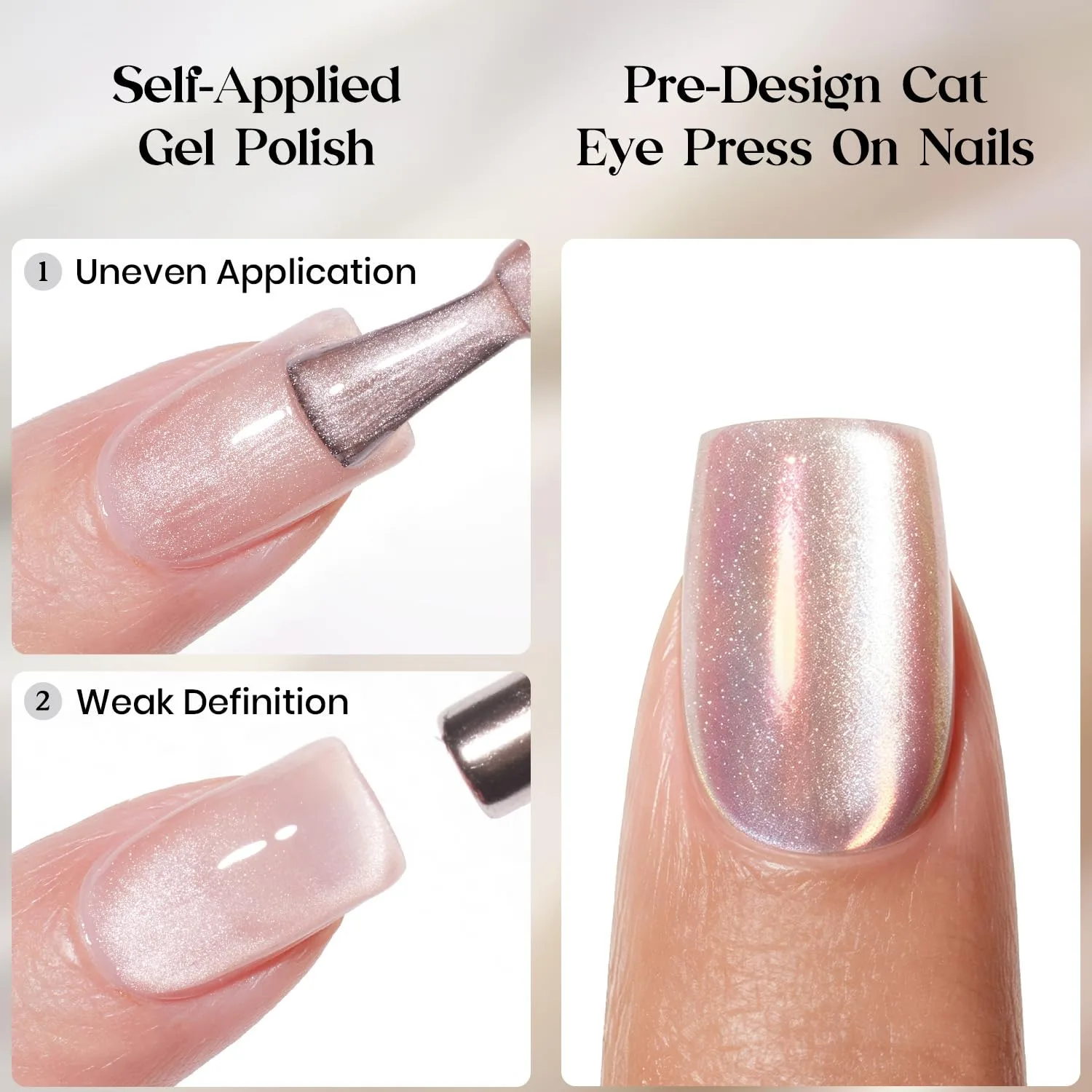 Beetles Pearl Chrome Press On Nails, Purple Cat Eye Short Square, 30 PCS