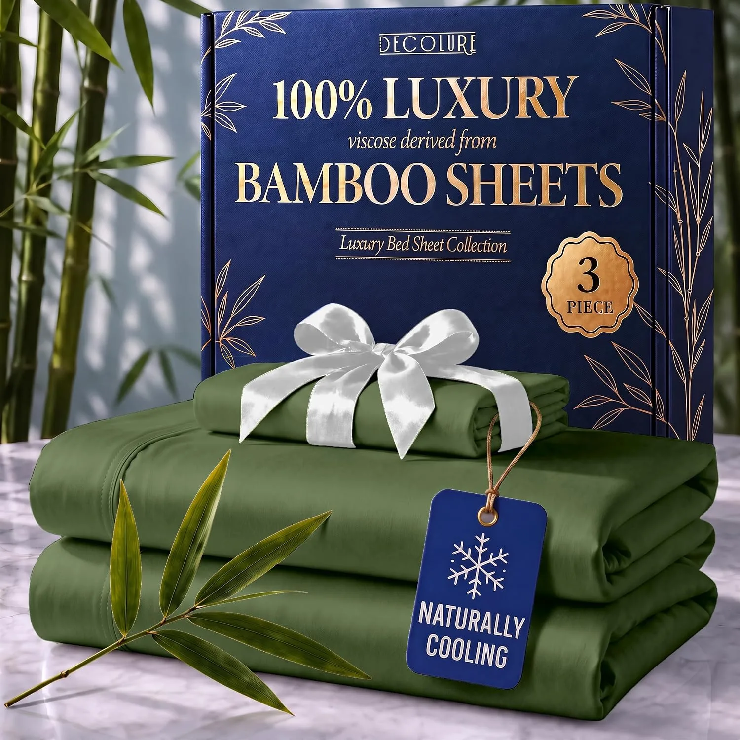 DECOLURE 100% Viscose from Bamboo Sheets Twin Size | 3 Pc Cooling Bed Set