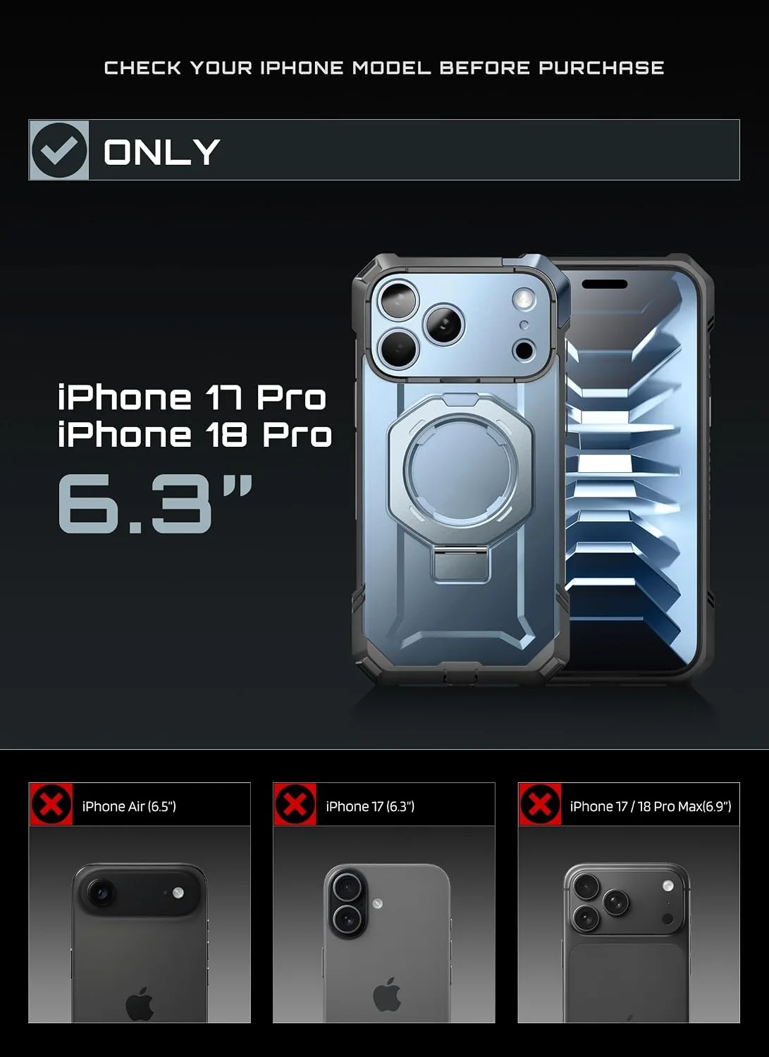 SUPCASE for iPhone 18 Pro Case / 17 Pro Case with Stand, Glacier