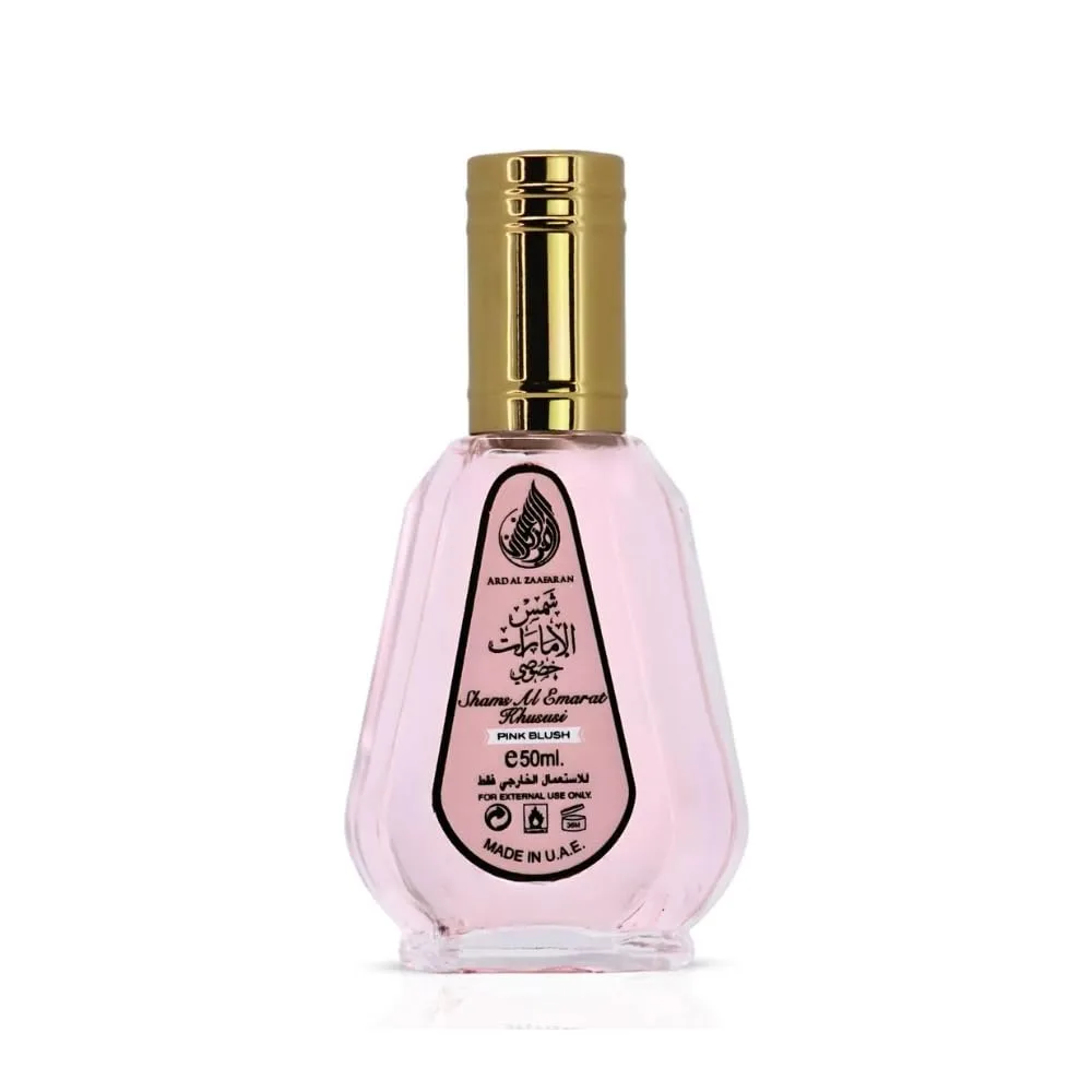 Ard Al Zaafaran Pink Blush Shams Al Emarat Khususi, Marshmallow Blush Perfume For Women, Eau de Parfum Spray - 50 ML (1.69 OZ) Easy to Carry Travel Perfume, A Gift for Women wrapped in Pink Bottle