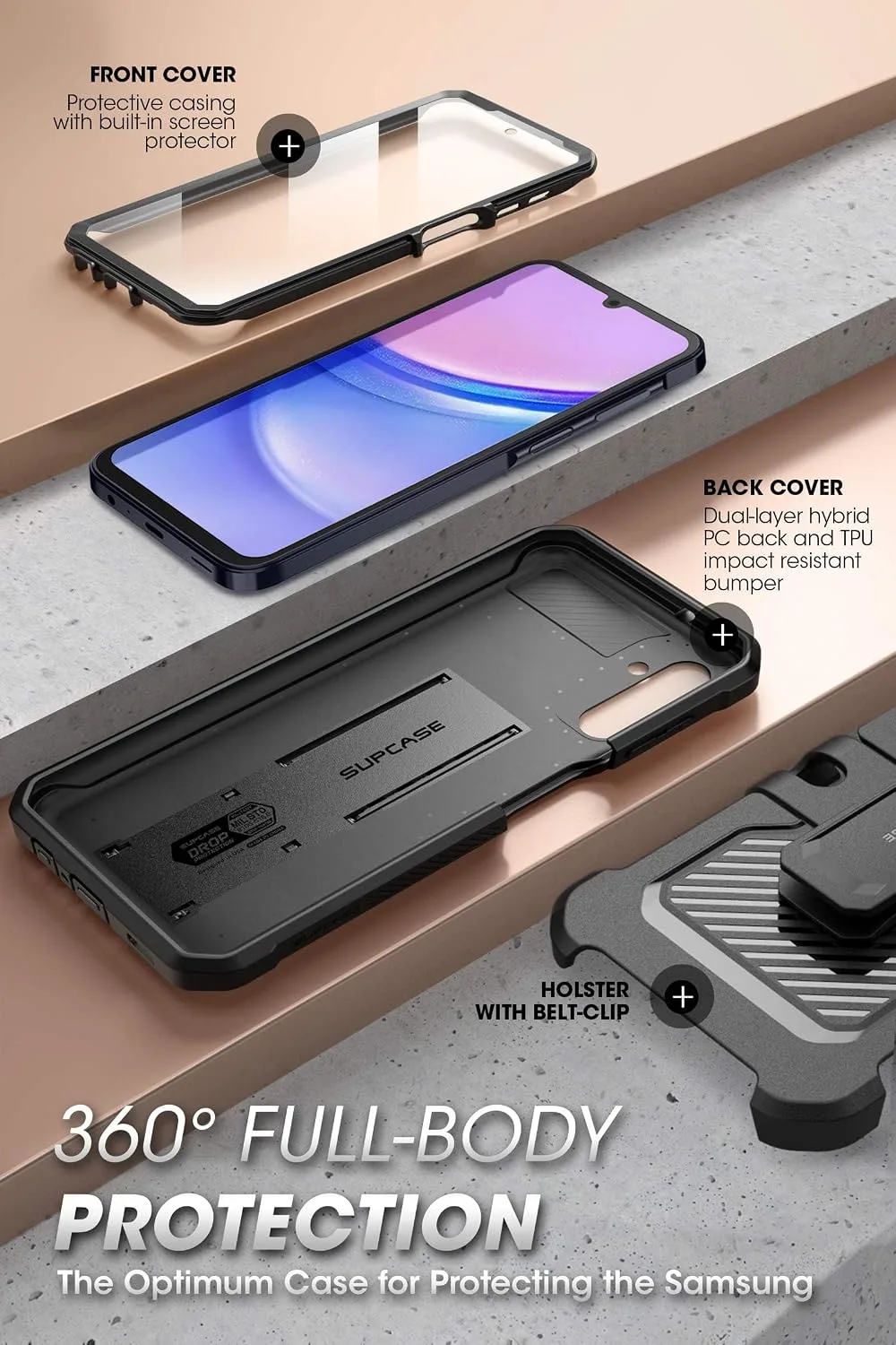 SUPCASE for Samsung Galaxy A16 5G Case with Screen Protector, Black