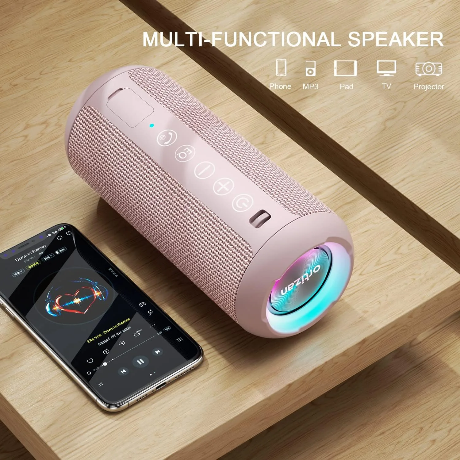 Ortizan X10 Portable Bluetooth Speaker, IPX7 Waterproof, Wireless, Pink
