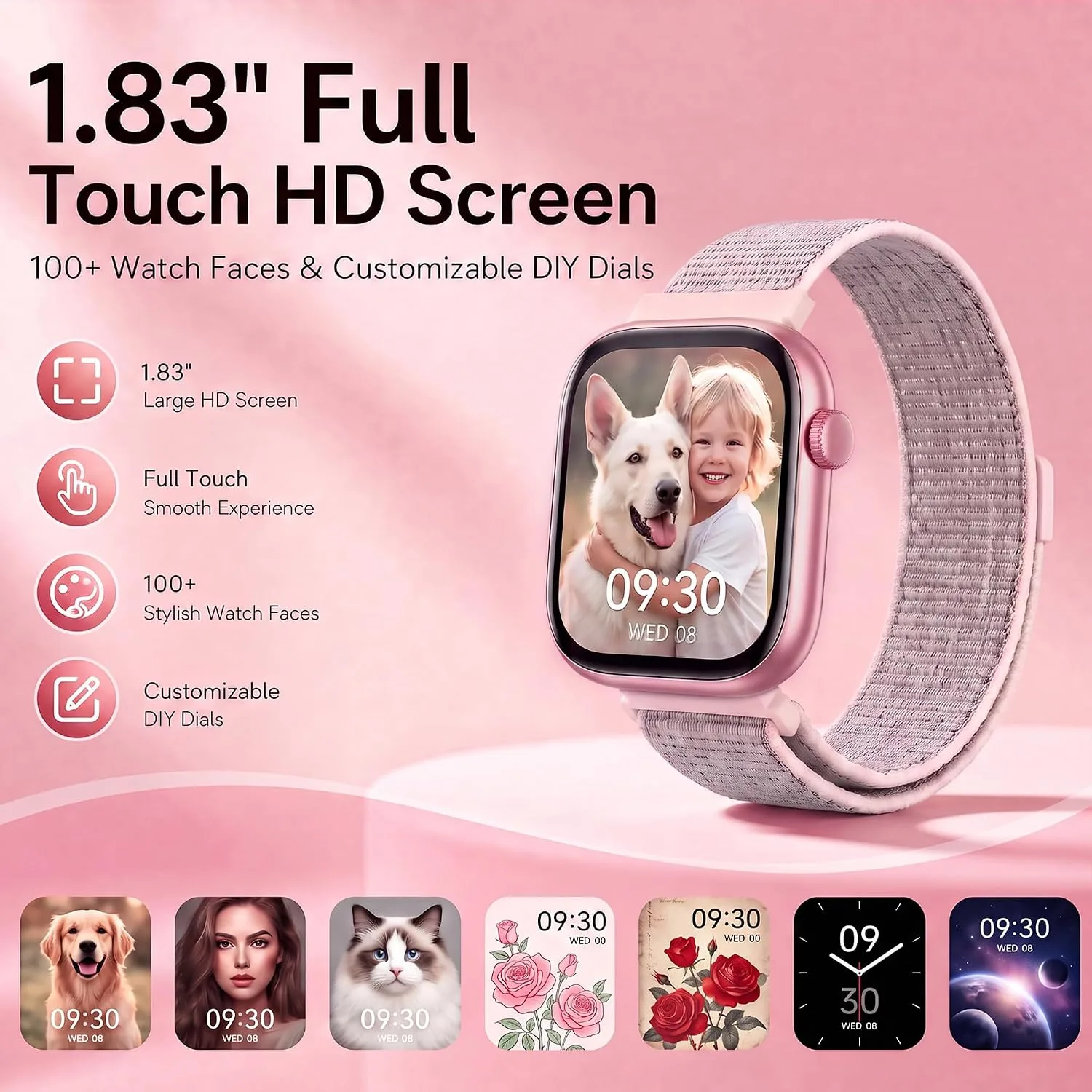 Smart Watch for Women, Bluetooth Answer/Make Calls, 1.83"HD Screen, 2 Bands