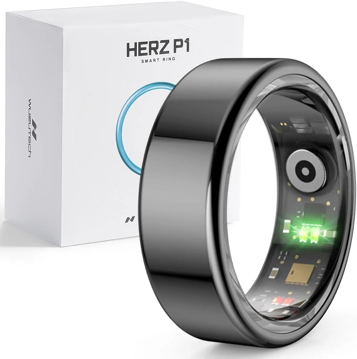 Herz P1 Smart Ring for Women & Men - (Size 12) 24/7 Health Metrics Fitness Ring, Tracks 20+ Biometrics, 6 Day Battery Life, Waterproof Stainless Steel, Free APP for iOS Android, No Subscription