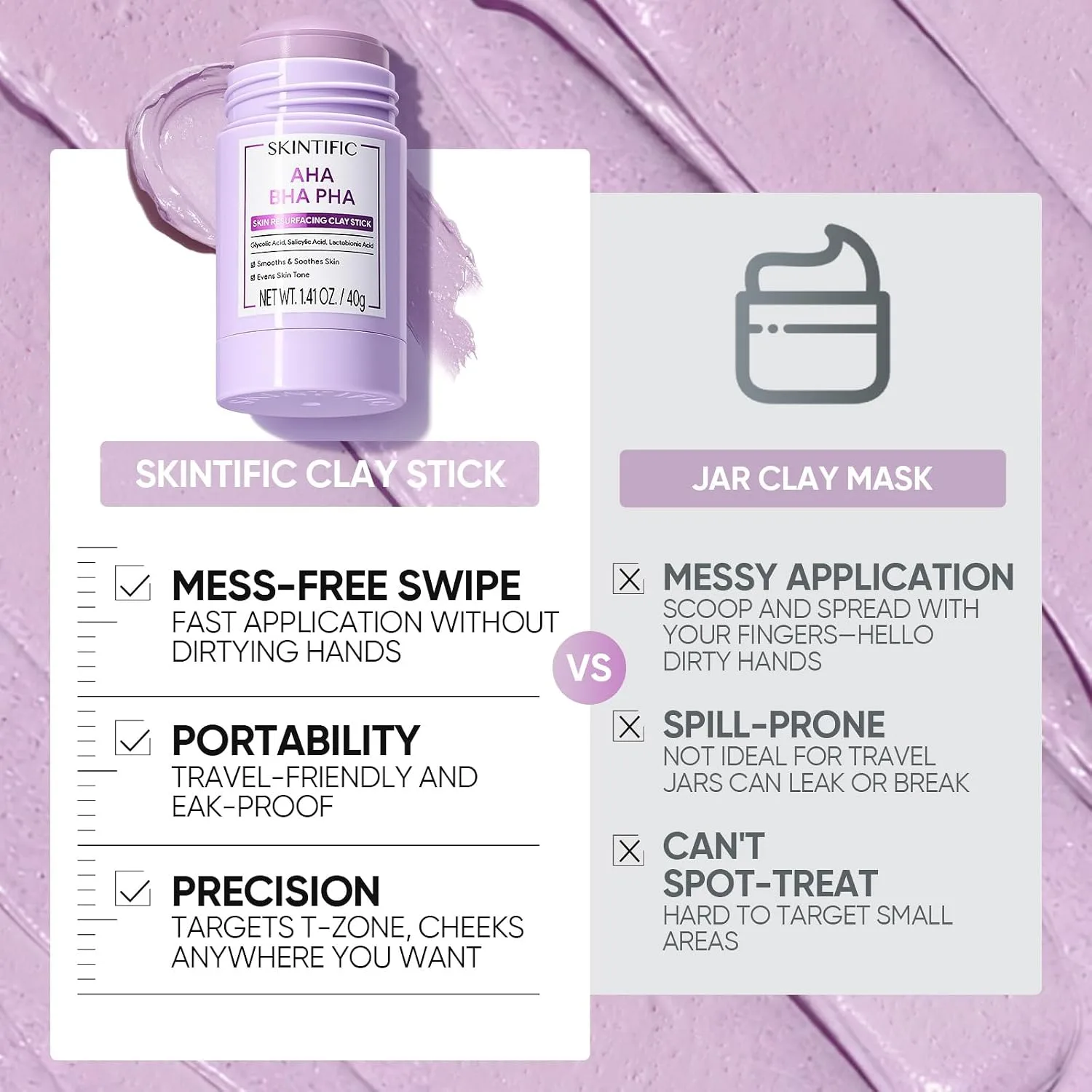 SKINTIFIC Exfoliating Clay Mask Stick with AHA BHA PHA & Glycolic Acid