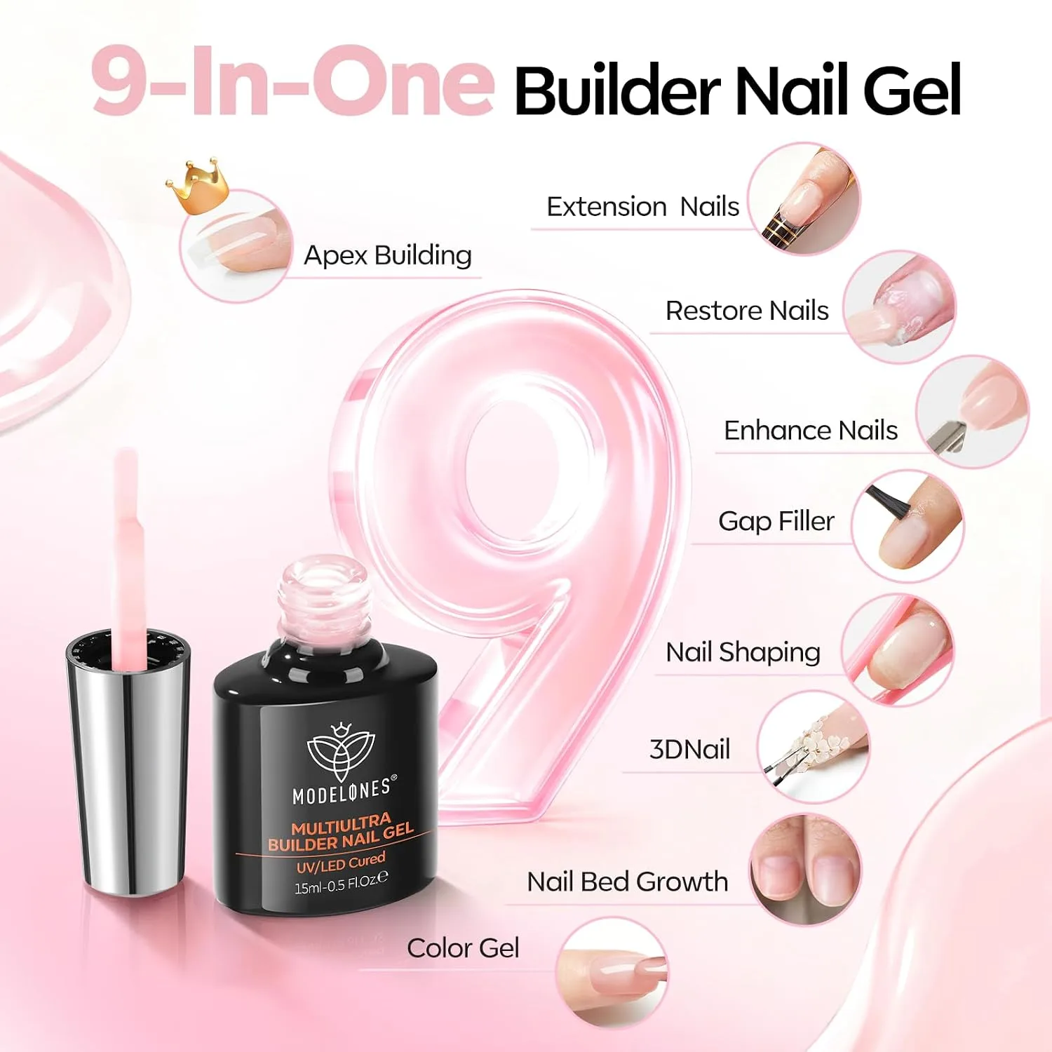 modelones Builder Nail Gel,No Top Coat Needed Builder for Nails Nude
