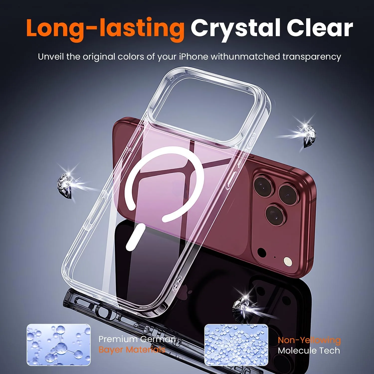 toushion 3 in 1 for iPhone 18 Pro Case Clear, Fits MagSafe