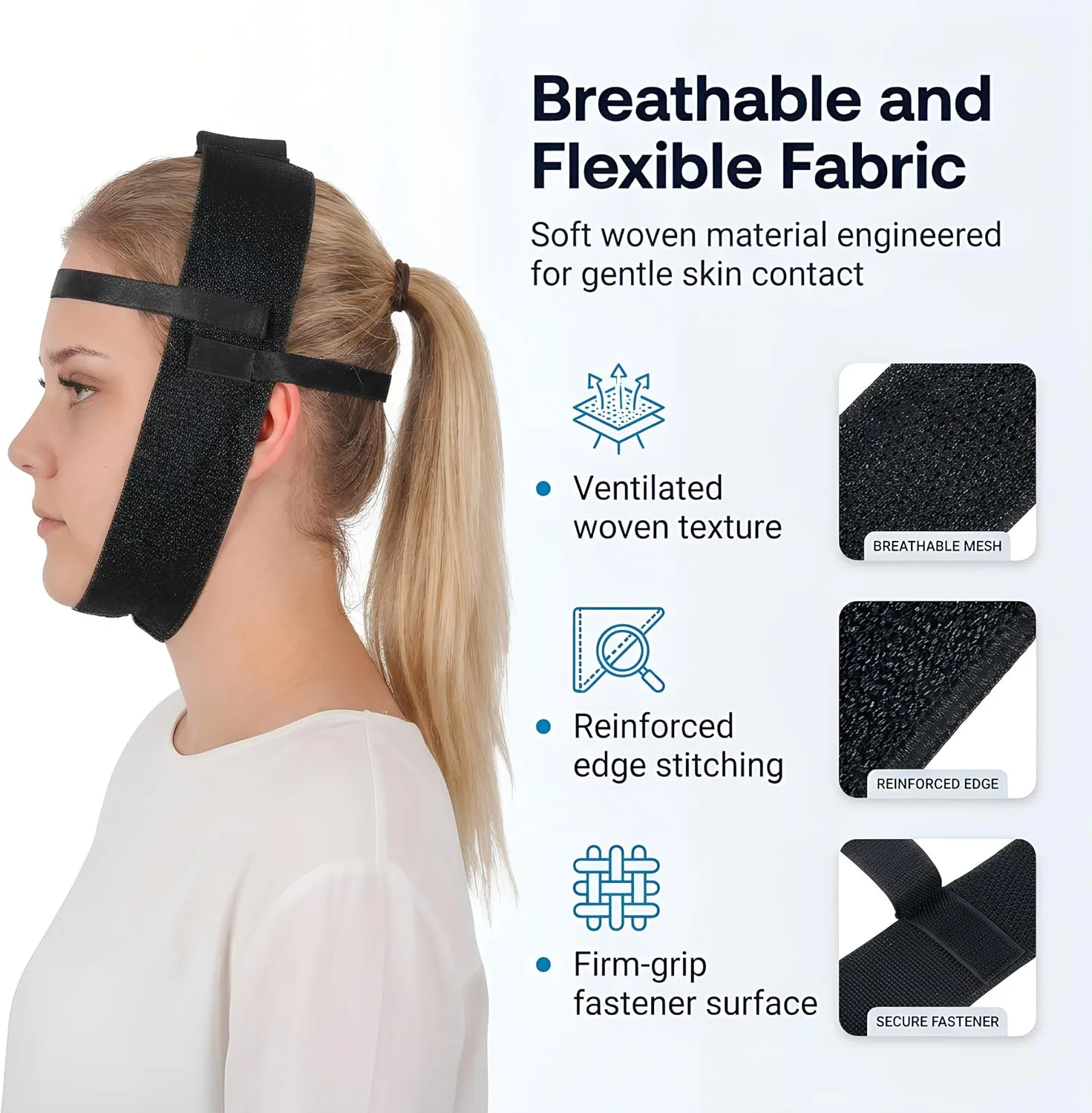 Post Surgery Facial Compression Garment Chin Strap Band, Double Chin Face Wrap Tape, Jawline Exerciser, Face Slimmer, Jowl Tightening, Chin Lifting Belt (Black)