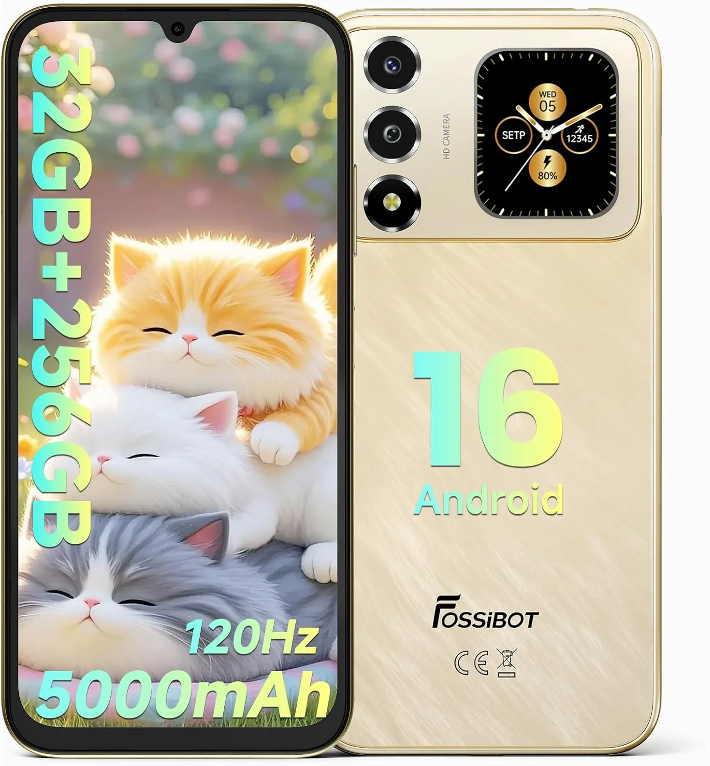 FOSSIBOT S7-32GB+256GB+2TB Unlocked Phones, 6.9" FHD+120Hz Dual-Screen