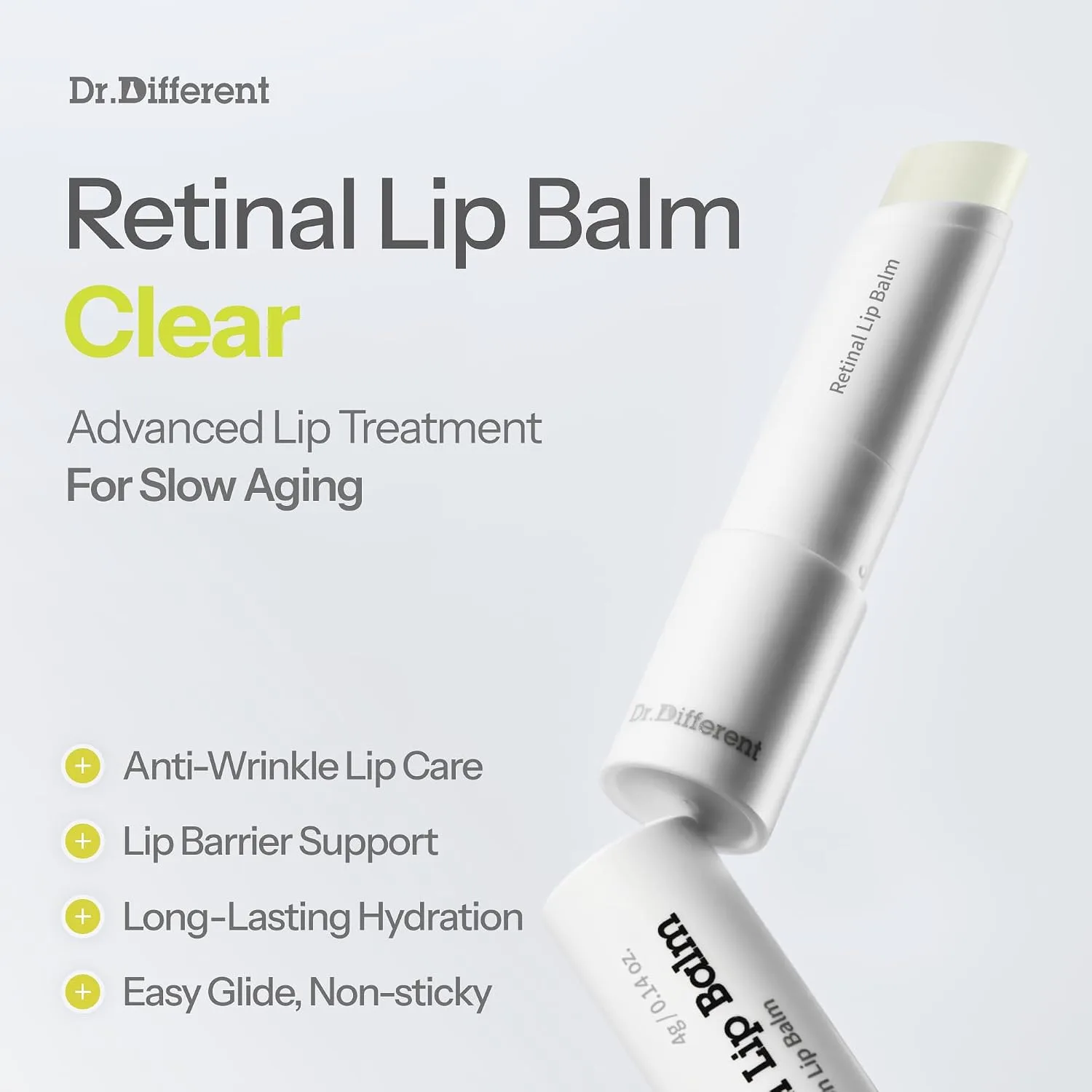 Dr.Different Retinal Lip Balm Clear, Anti-Wrinkle Lip Treatment with Deep Hydration & Long-Lasting Moisture, K-Skincare made by Korean Dermatologist, 0.14oz