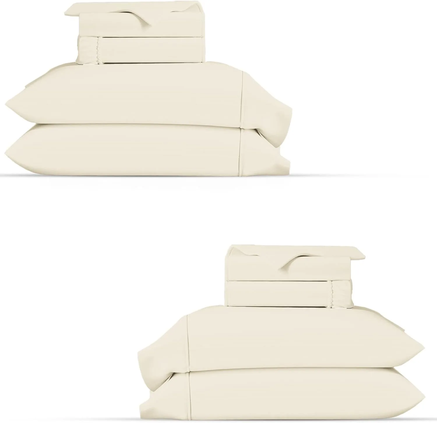 TEXAS LINEN CO. 100% Organic Cotton Percale Sheets Queen Size Pack or 2 - Soft & Crisp Organic Cotton Sheets Queen Size (8 PC, Ivory), 16" Deep Pocket Percale Weve Bed Sheet Set - GOTS Certified