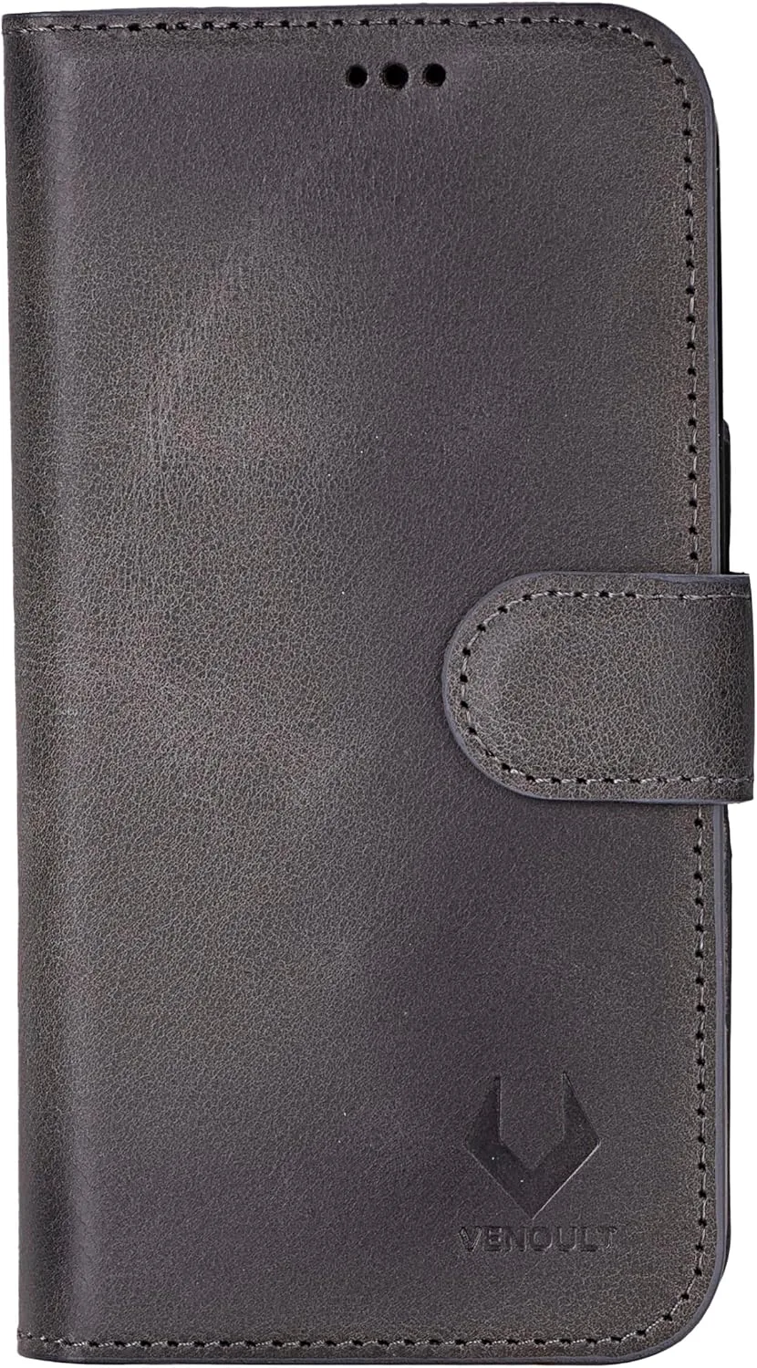 VENOULT Wallet Case for iPhone, Full Grain Genuine Turkish Leather, Magnetic Detachable, RFID 4 Card Slots, Business Style, Compatible with MagSafe (Sandy, iPhone 16 Pro)