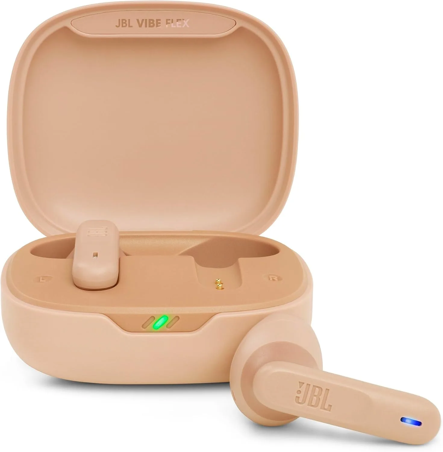 JBL Vibe Flex True Wireless Earbuds – Bluetooth Earphones with Deep Bass Sound, IP54 Water & Dust Resistant, Long Battery Life, Voice Assistant Compatible, Open-Ear Design (Beige)