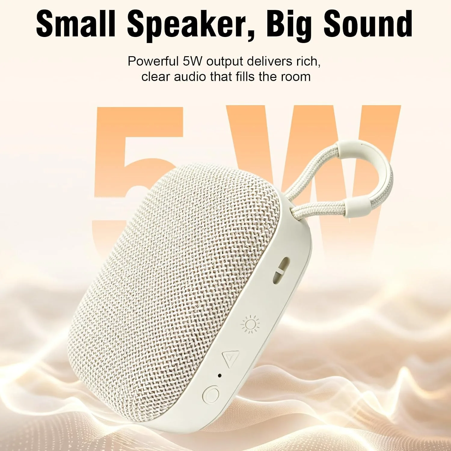 Defunc BEAT5 Portable Bluetooth Speaker, Swedish Scandinavian Design, Bluetooth 6.0, 5W Rich Sound, Ultra-Light 215g, IPX7 Waterproof, AI App, Ambient Light, USB-C, Beige
