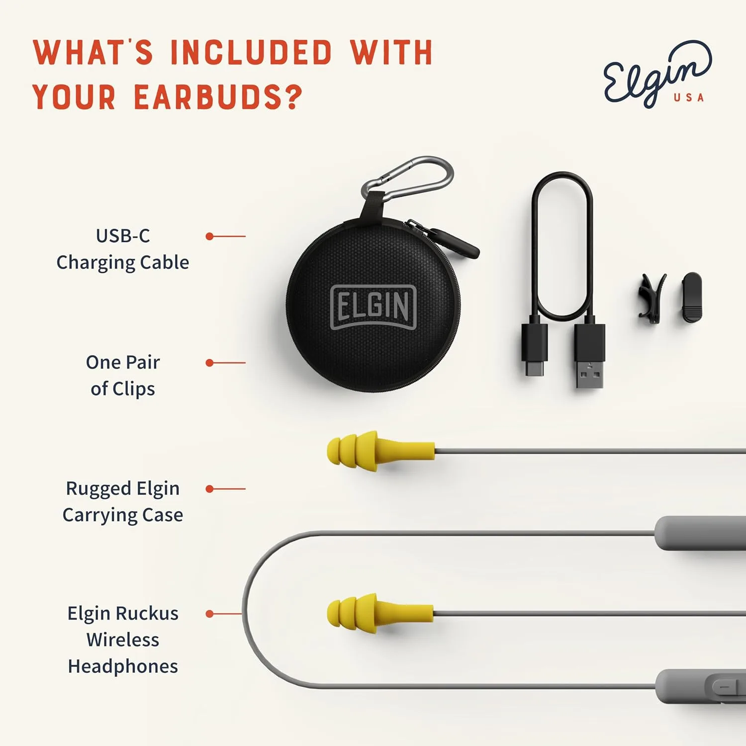 Elgin Ruckus Wireless Bluetooth Earplug Headphones, Noise Canceling Mic