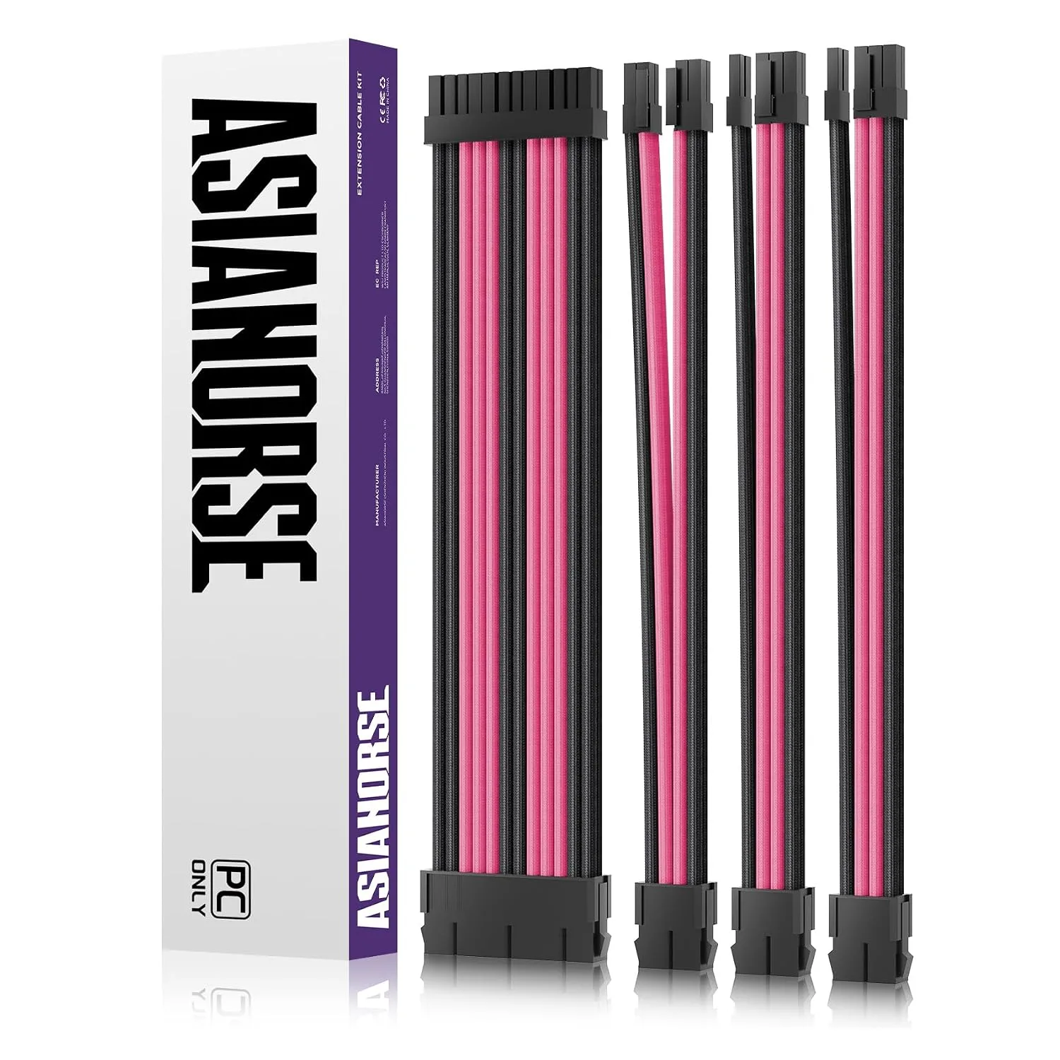 AsiaHorse Upgraded 16AWG PSU Cable Extension Sleeved Custom Mod GPU PC Power Supply Soft Braided Cables (Black-Pink) with Two Color Comb Kit 24P/8P to 6+2P/8P to 4+4P 30CM